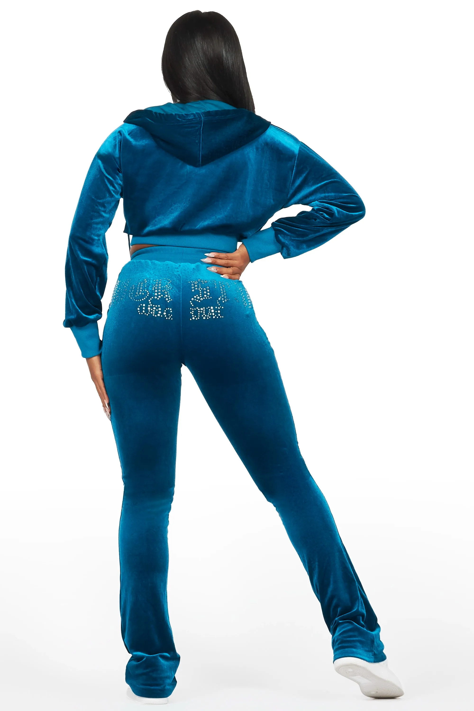 Atalaya Blue Stacked Rhinestone Velour Trackset sold by Rockstar Original product image thumbnail 5