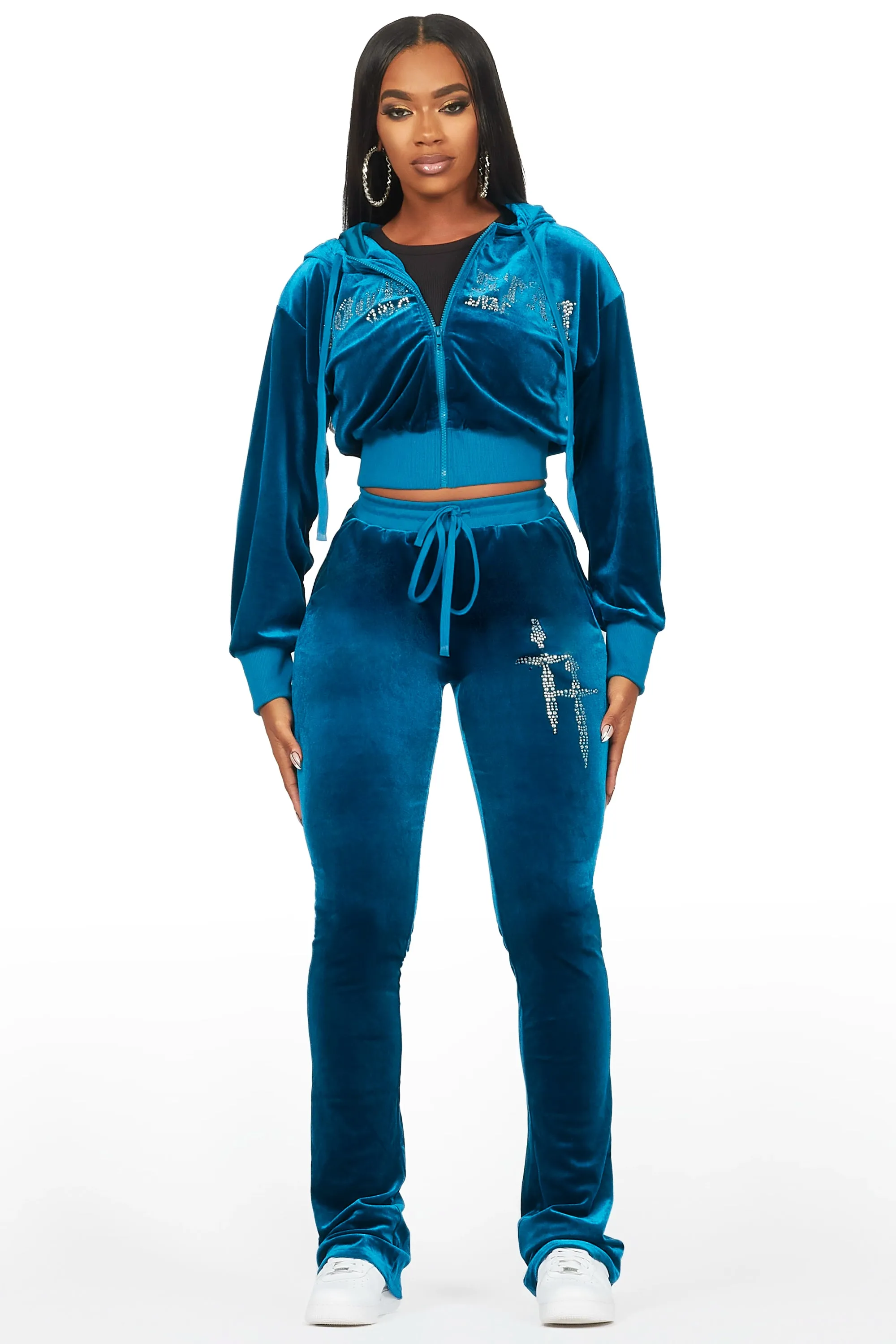Atalaya Blue Stacked Rhinestone Velour Trackset sold by Rockstar Original product image thumbnail 2
