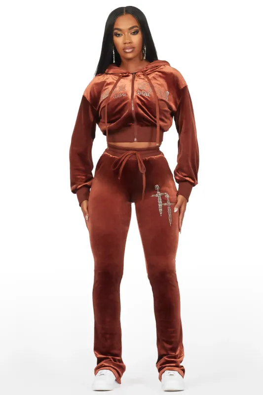 Atalaya Brown Stacked Rhinestone Velour Trackset sold by Rockstar Original