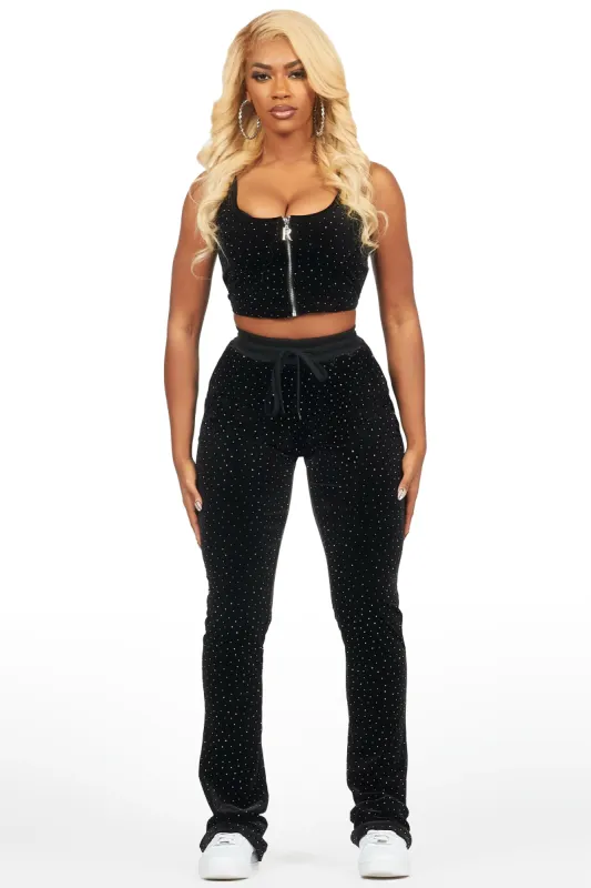 Ladenisha Black Velour Stacked Corset Trackset sold by Rockstar Original