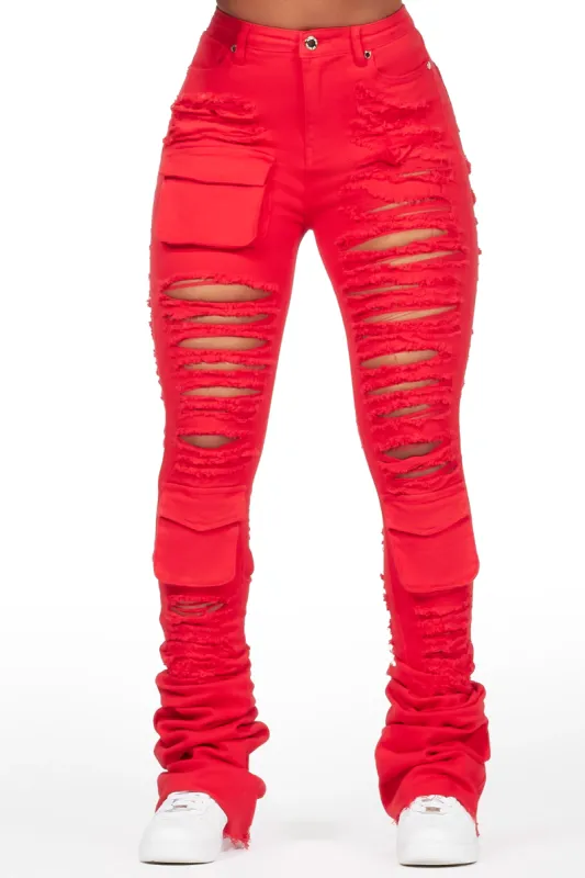 Capria Red Ultra Distressed Super Stacked Jean sold by Rockstar Original
