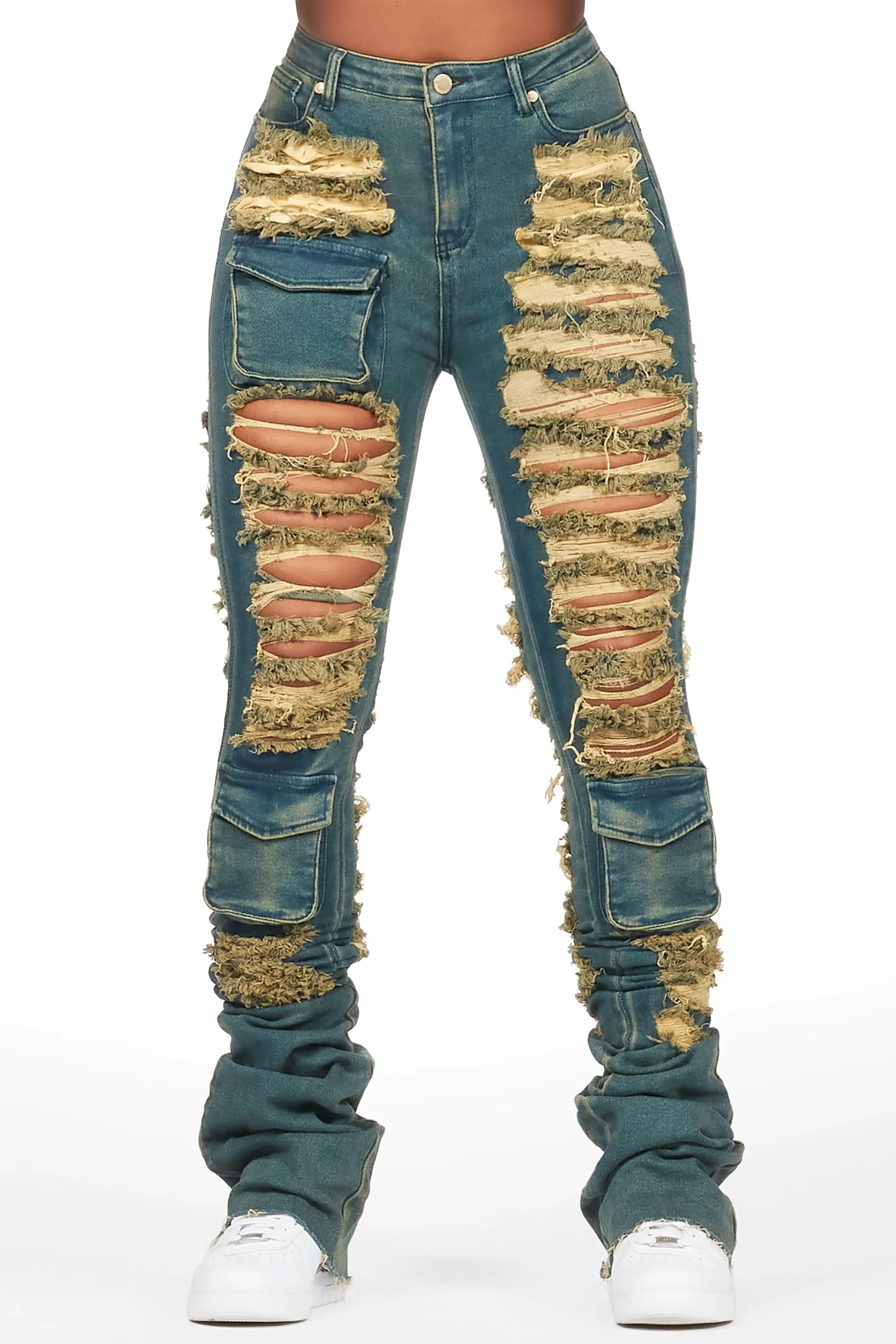 Capria Tinted Dirty Wash Ultra Distressed Super Stacked Jean sold by Rockstar Original