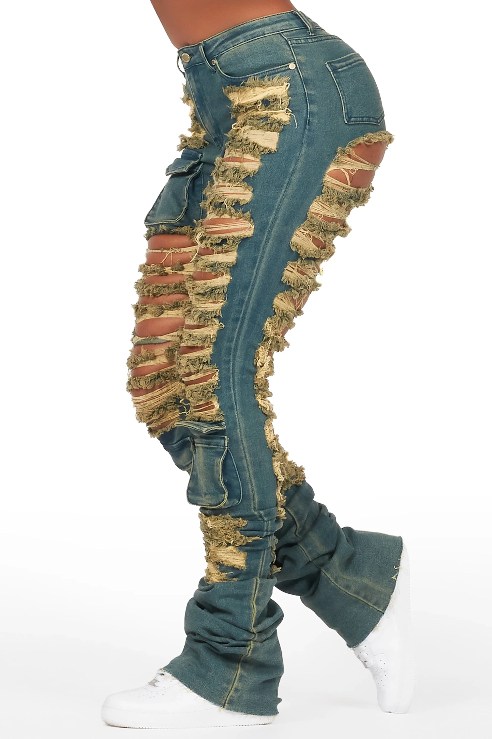 Capria Tinted Dirty Wash Ultra Distressed Super Stacked Jean sold by Rockstar Original product image thumbnail 4