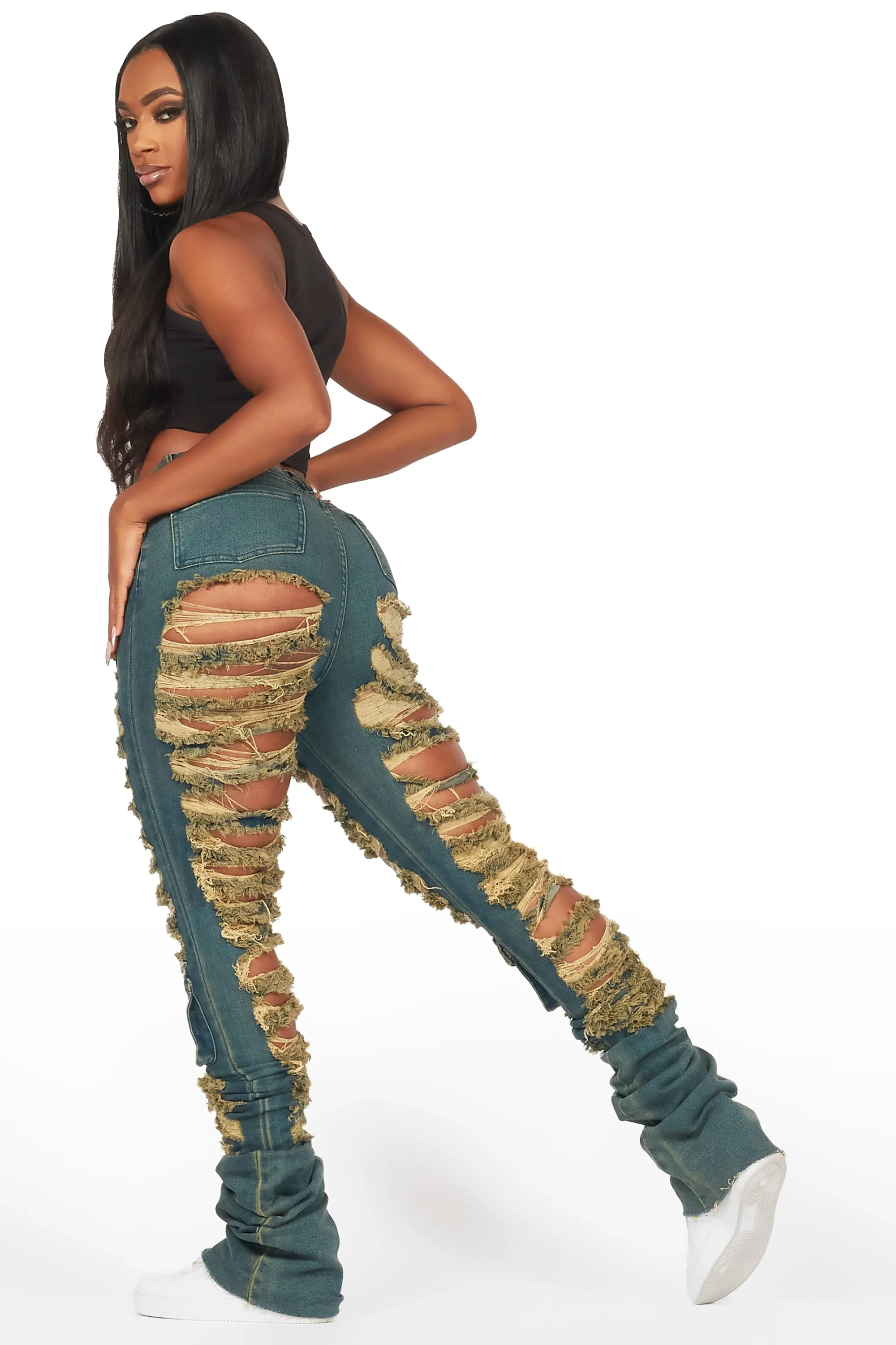 Capria Tinted Dirty Wash Ultra Distressed Super Stacked Jean sold by Rockstar Original product image thumbnail 5