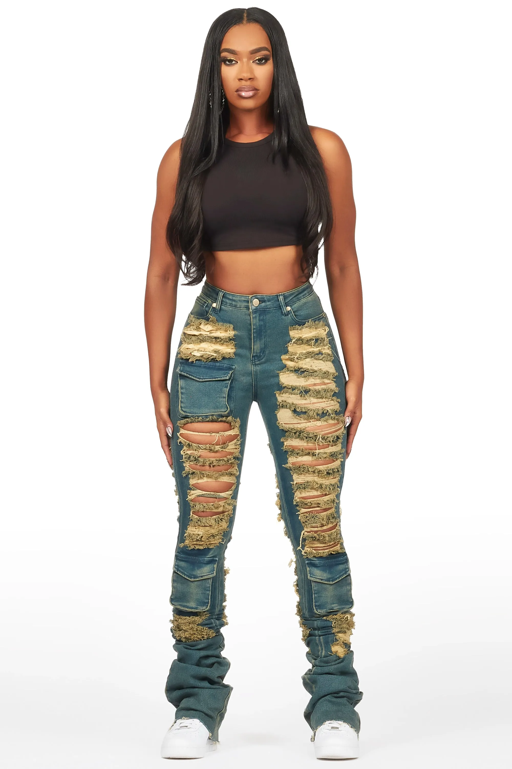 Capria Tinted Dirty Wash Ultra Distressed Super Stacked Jean sold by Rockstar Original product image thumbnail 2