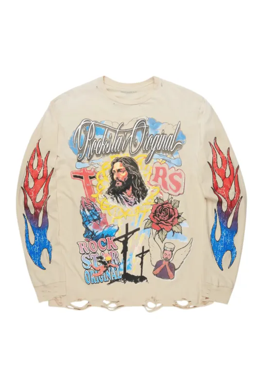 Tadashi Beige Long Sleeve Graphic T-Shirt sold by Rockstar Original
