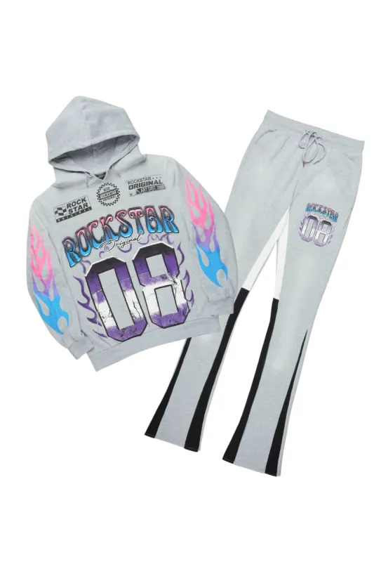 Quito Heather Grey Stacked Flare Hoodie Track Set sold by Rockstar Original