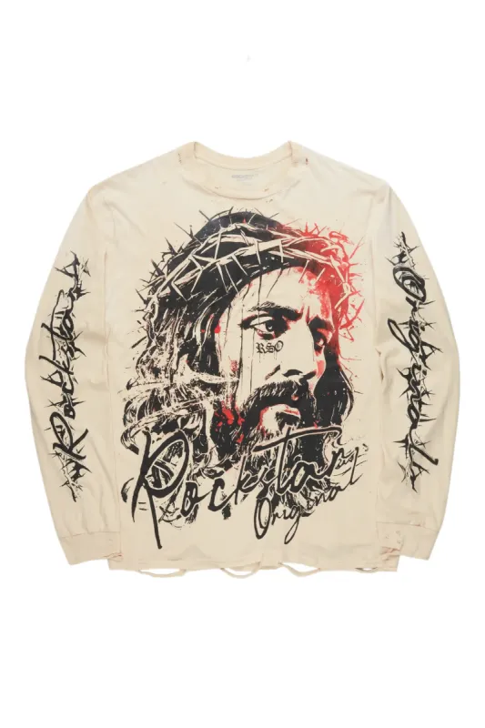 Bedros Beige Long Sleeve Graphic T-Shirt sold by Rockstar Original