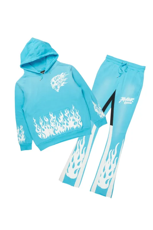 Bubble Blue Stacked Flare Hoodie Track Set sold by Rockstar Original