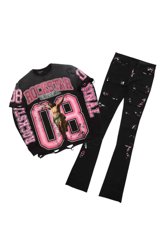 Fields Black Double Layer T-Shirt/Super Stacked Flare Jean Bundle sold by Rockstar Original