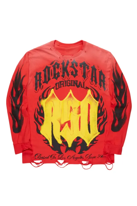 Boaz Red Long Sleeve Graphic T-Shirt sold by Rockstar Original
