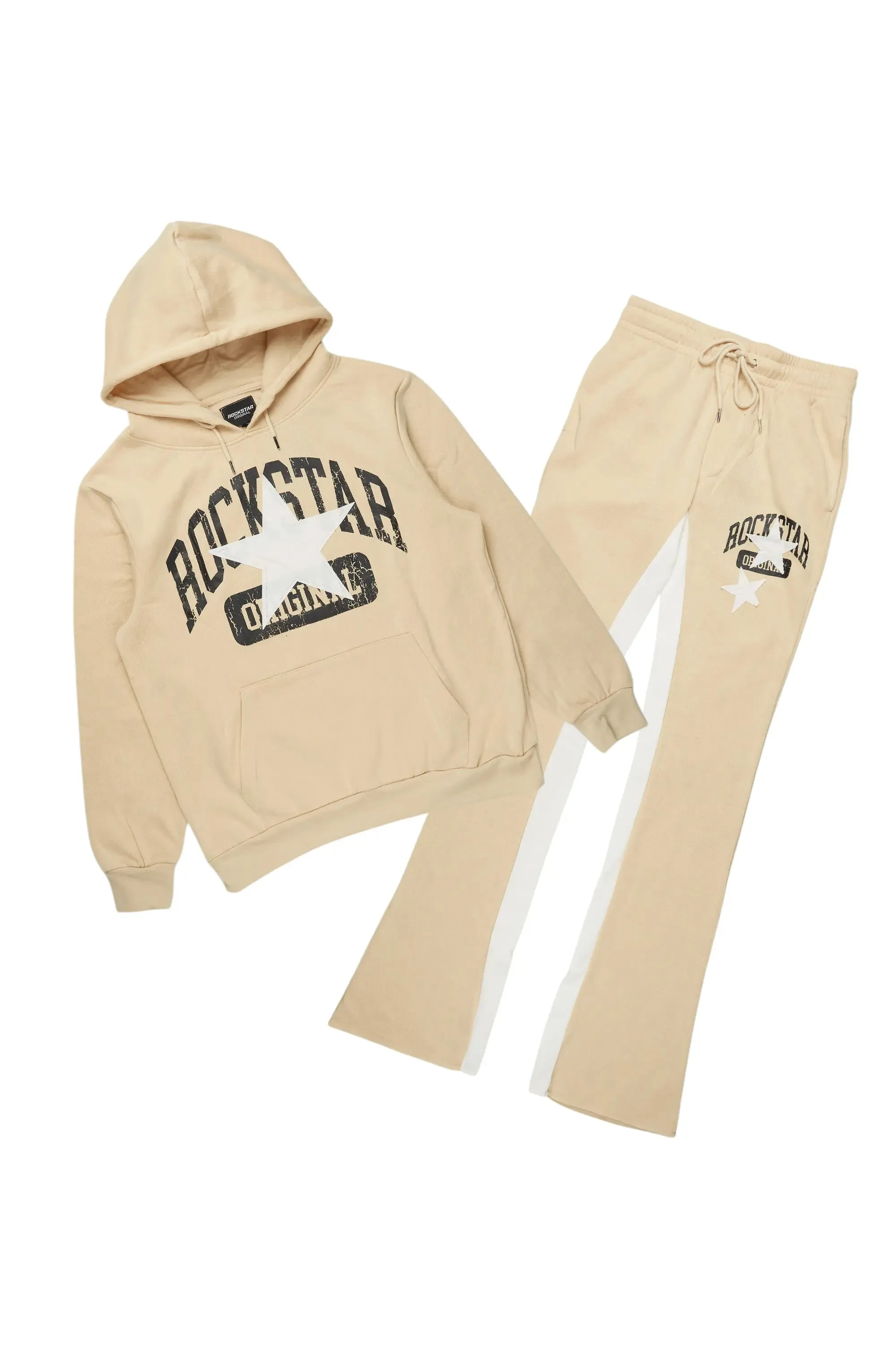 Mallor Beige Baggy Stacked Hoodie Track Set sold by Rockstar Original