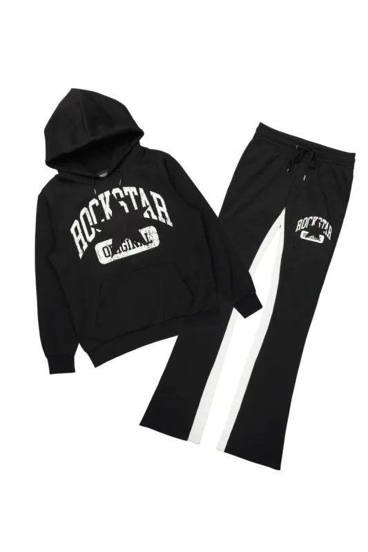 Mallor Black/White Baggy Stacked Hoodie Track Set sold by Rockstar Original