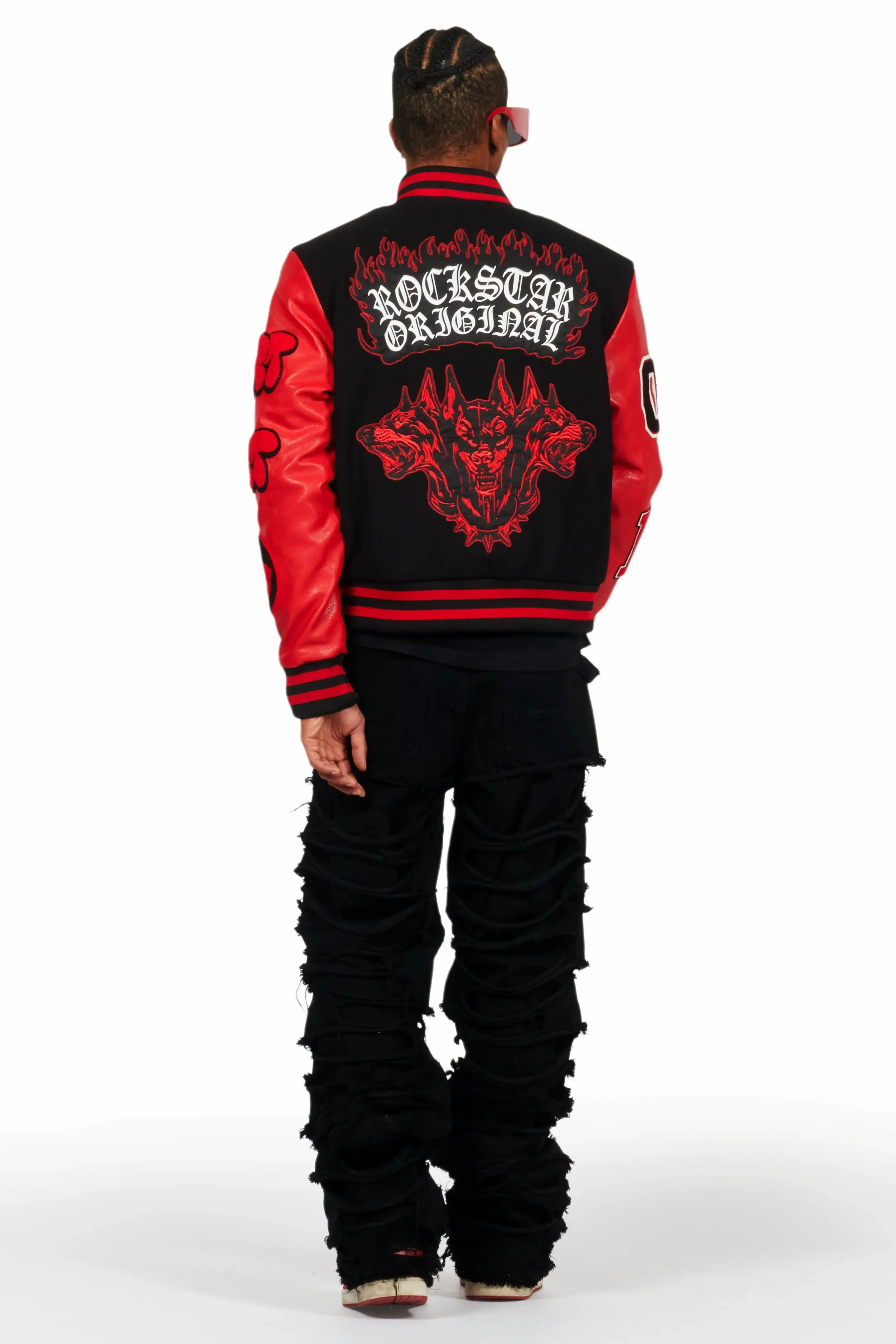 Leslaw Red/Black Varsity Jacket sold by Rockstar Original product image thumbnail 5