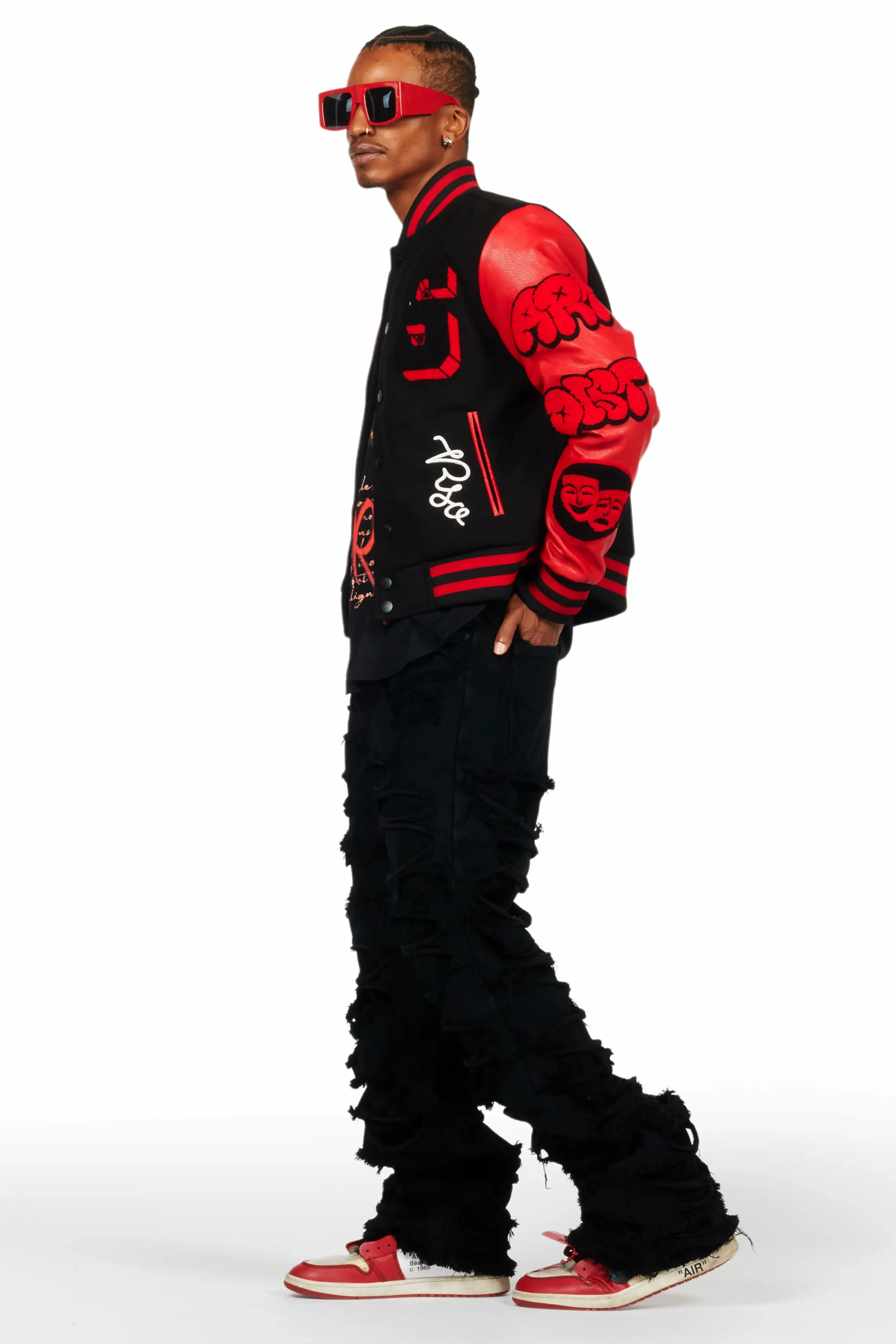 Leslaw Red/Black Varsity Jacket sold by Rockstar Original product image thumbnail 4