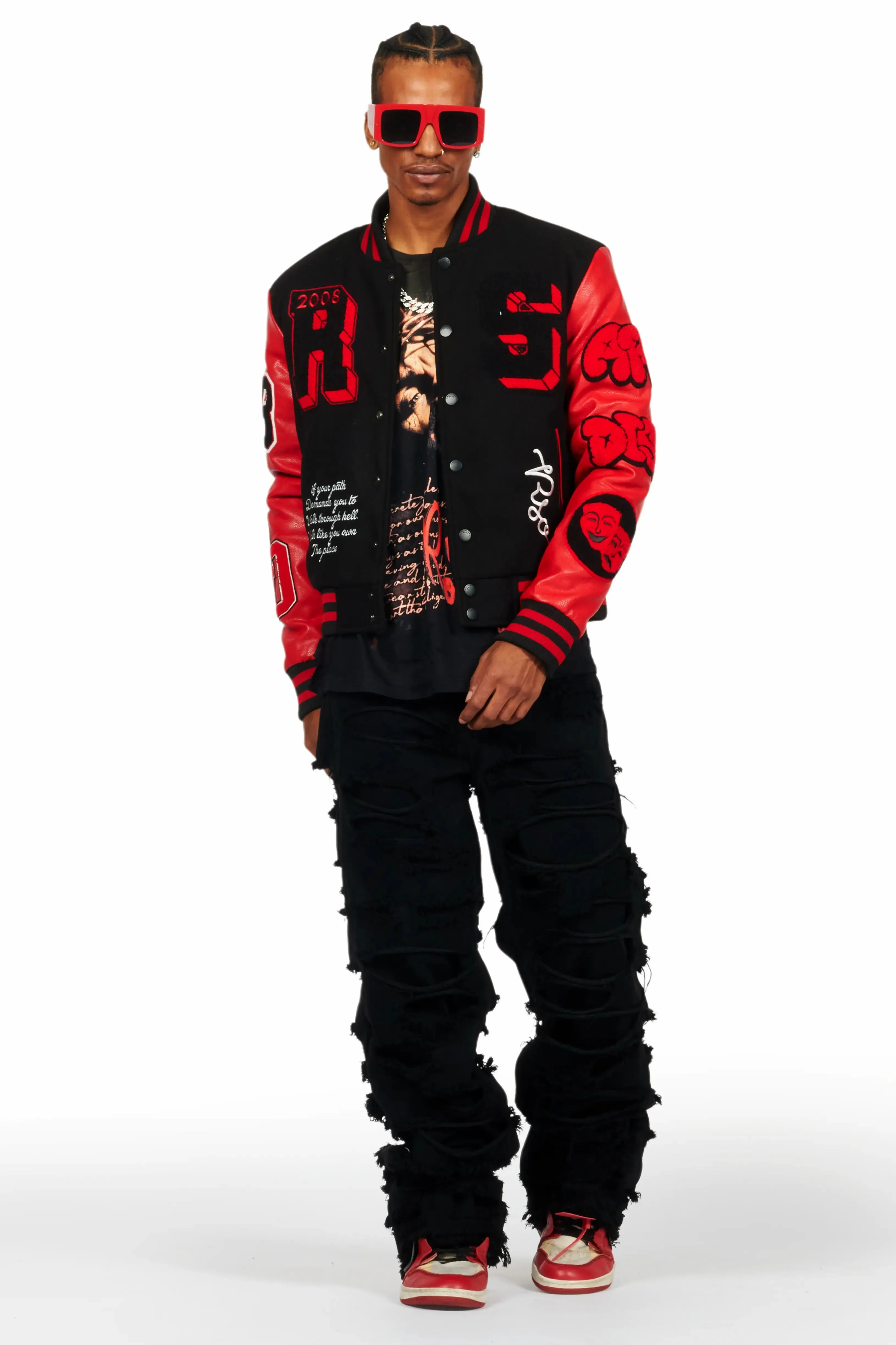 Leslaw Red/Black Varsity Jacket sold by Rockstar Original product image thumbnail 3