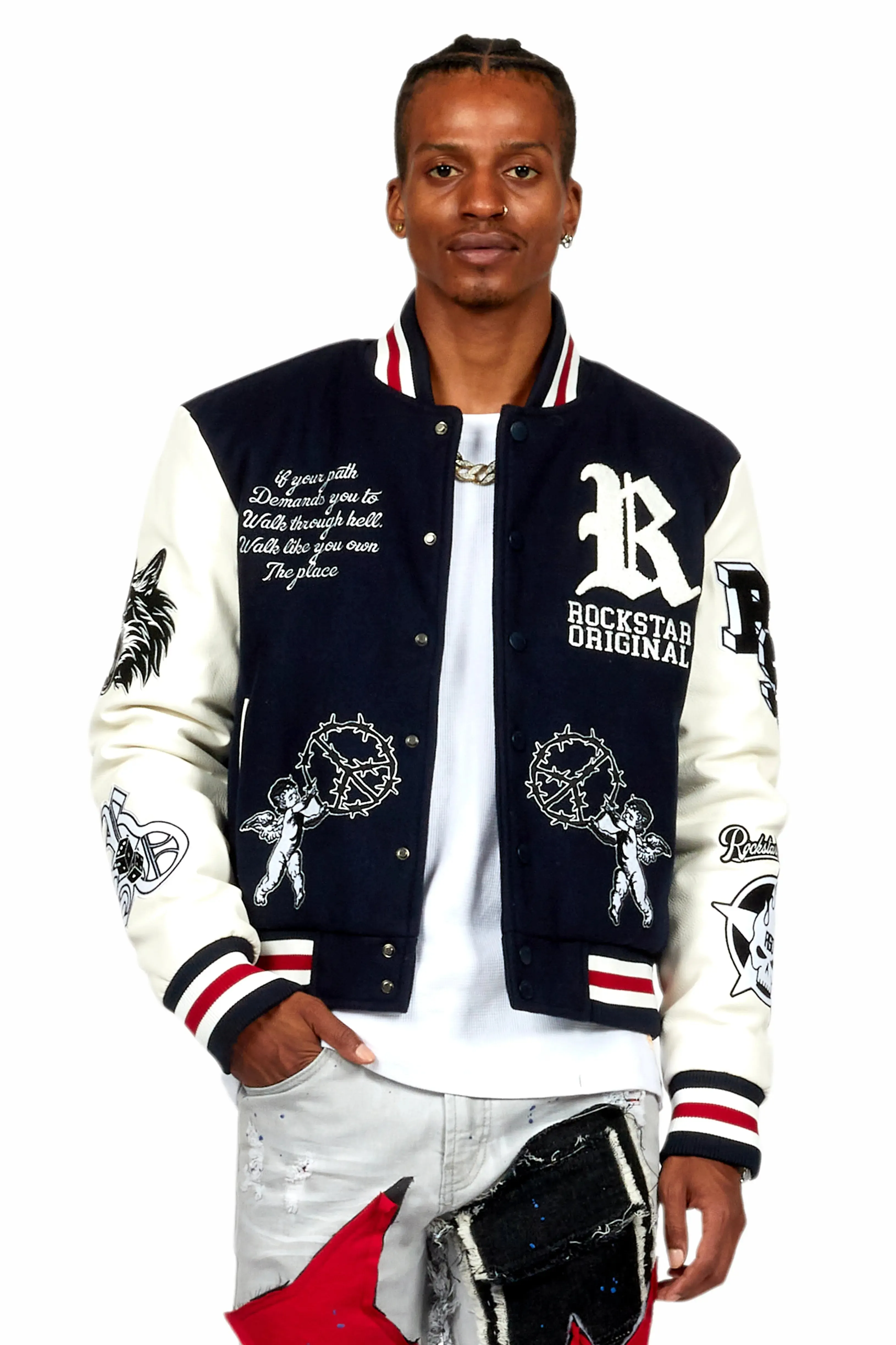 Afonso Navy Varsity Jacket sold by Rockstar Original product image thumbnail 3