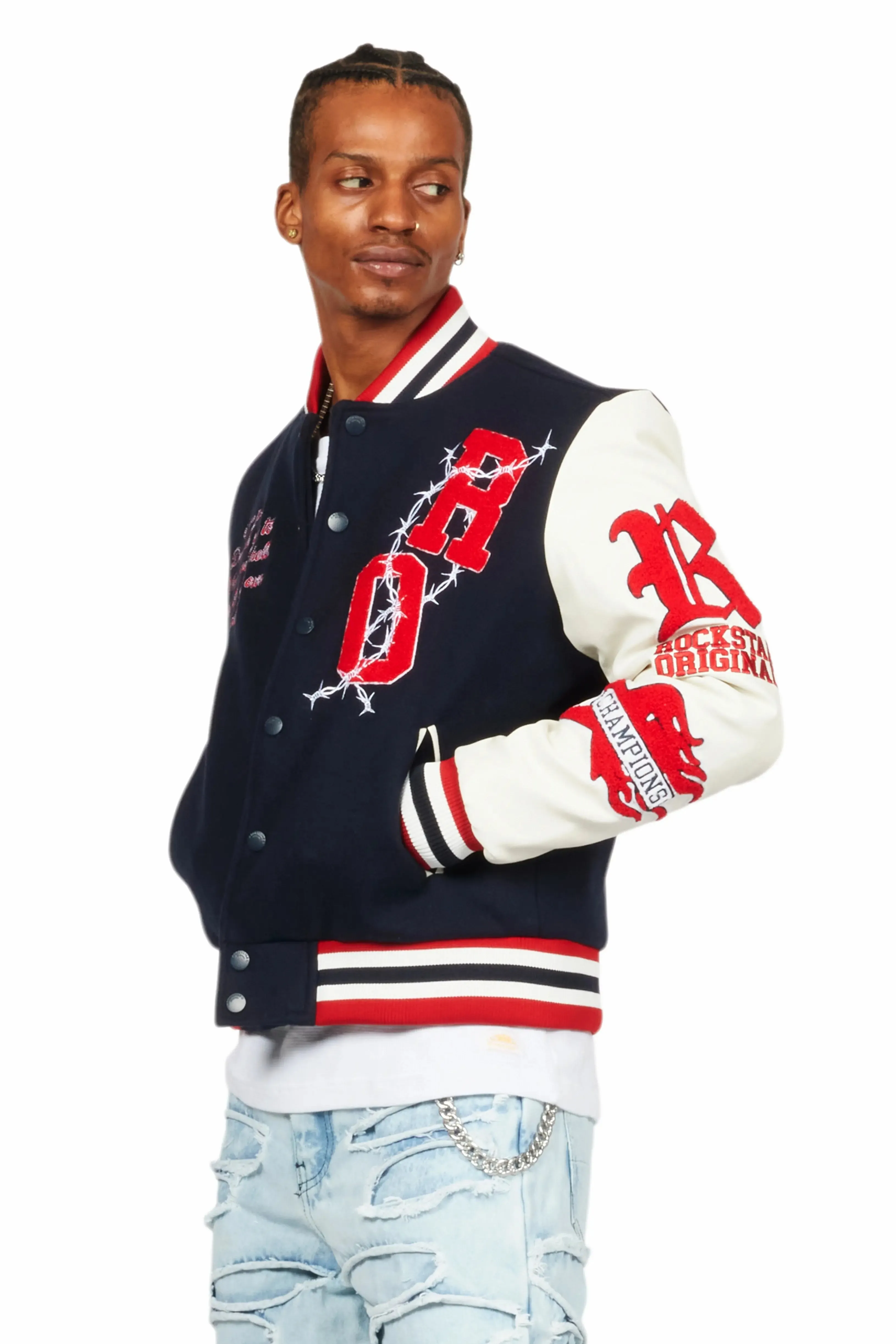 Skoll Navy Varsity Jacket sold by Rockstar Original product image thumbnail 4