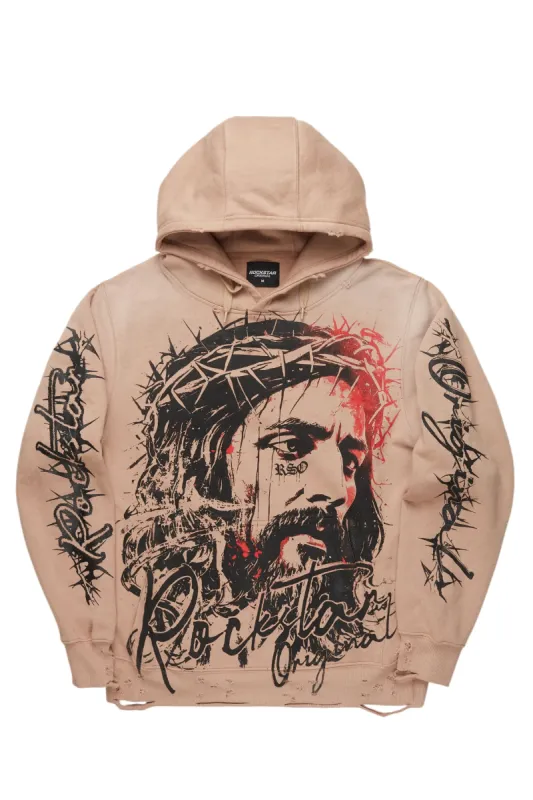 Bedros Khaki Graphic Distressed Hoodie sold by Rockstar Original