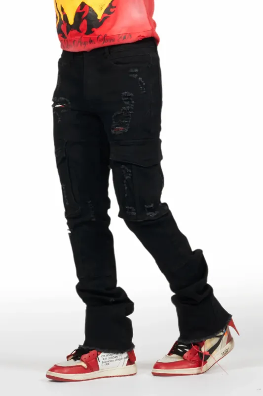 Adalee Black Cargo Stacked Flare Jean sold by Rockstar Original