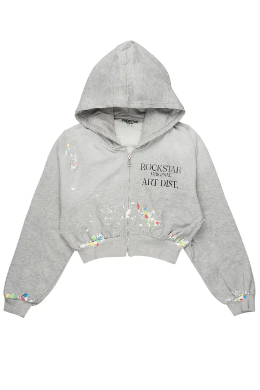 Latasya Heather Grey Zip Up Crop Hoodie sold by Rockstar Original