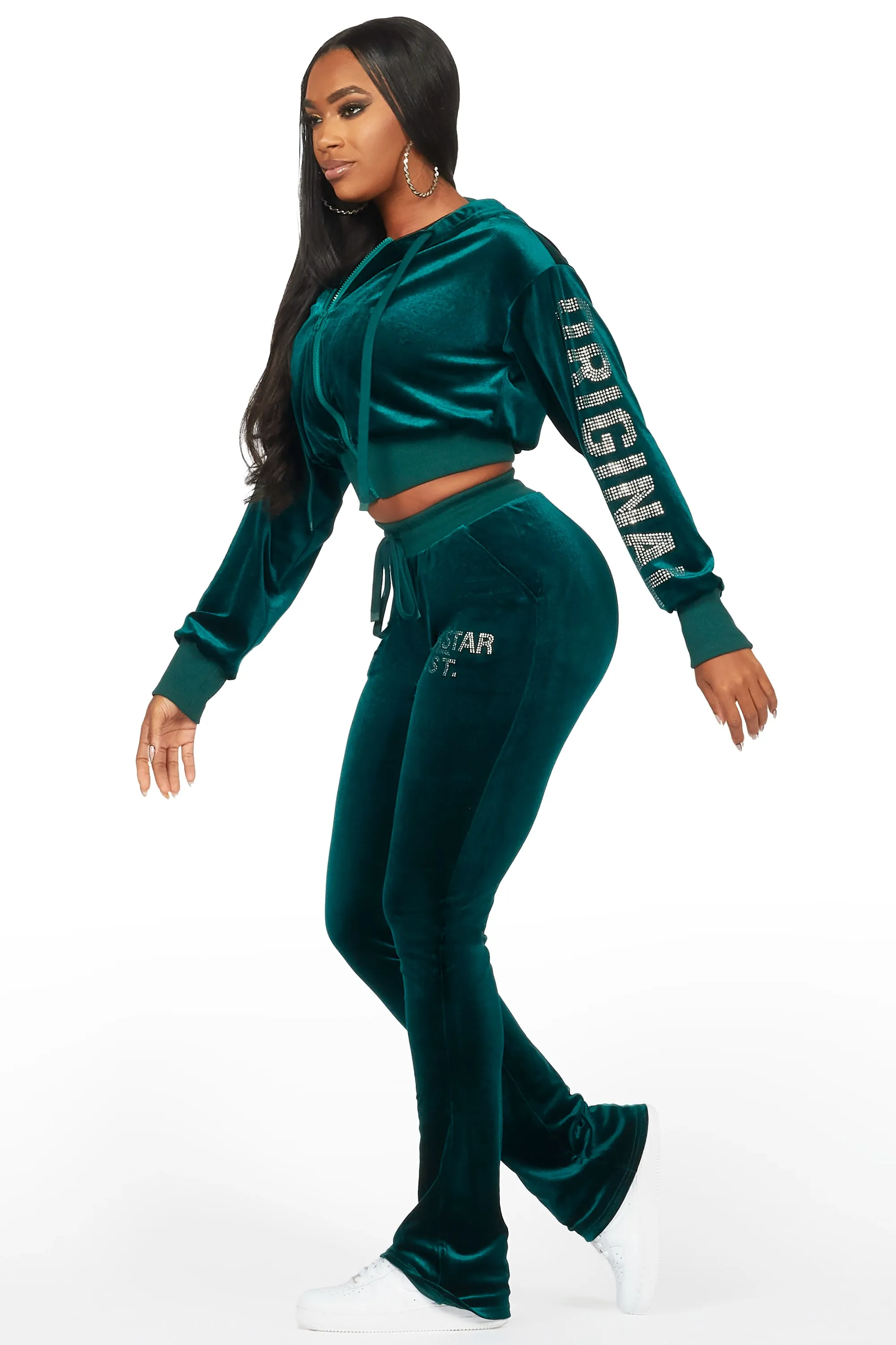 Shakura Green Stacked Rhinestone Velour Trackset sold by Rockstar Original product image thumbnail 3