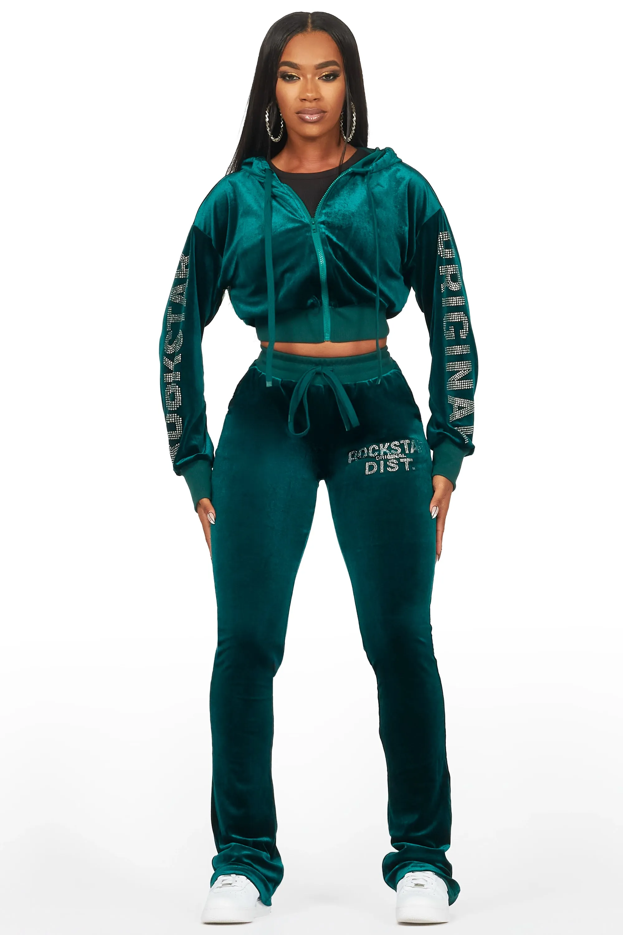 Shakura Green Stacked Rhinestone Velour Trackset sold by Rockstar Original