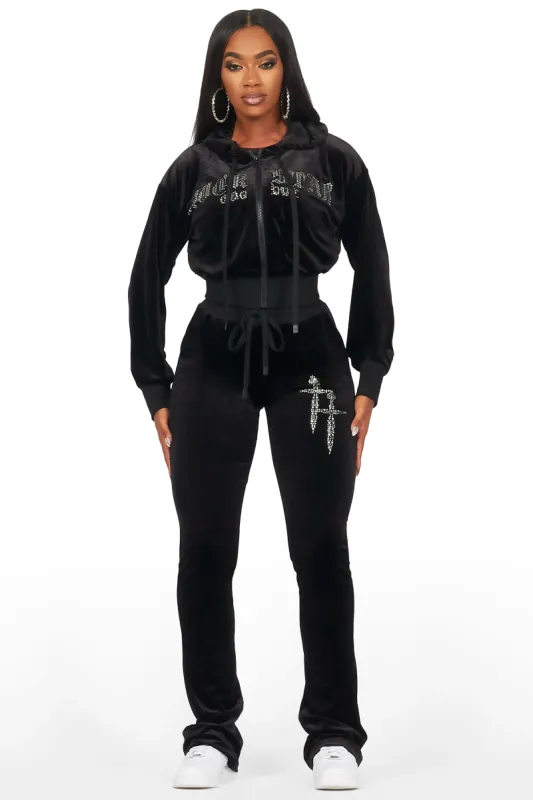 Atalaya Black Stacked Rhinestone Velour Trackset sold by Rockstar Original