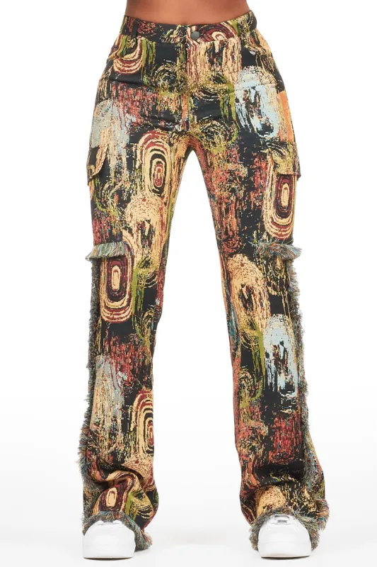 Ameera Black Tapestry Stacked Pant sold by Rockstar Original