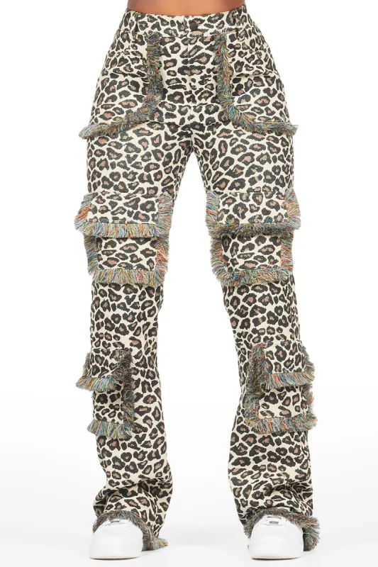 Jelissa Beige Cheetah Tapestry Stacked Pant made by Rockstar Original