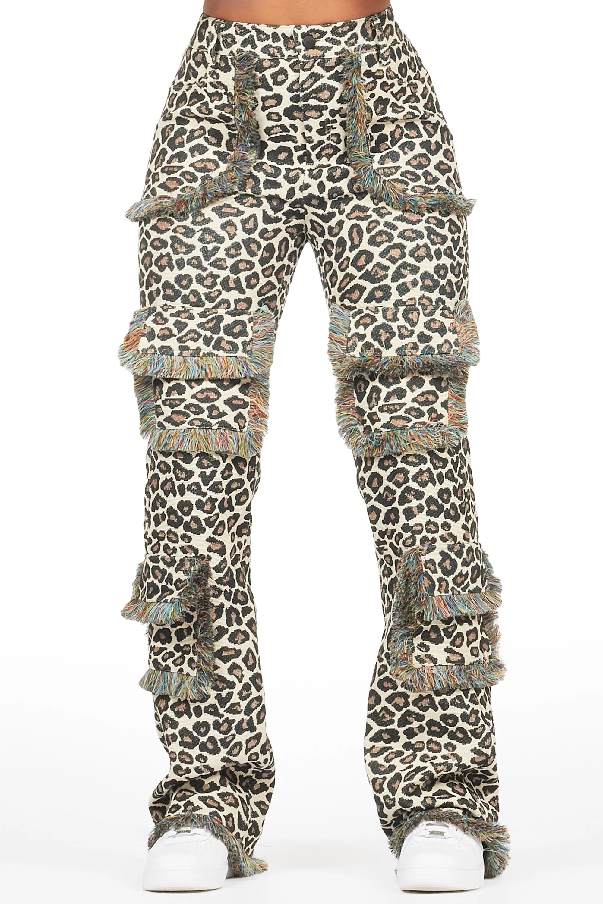 Jelissa Beige Cheetah Tapestry Stacked Pant sold by Rockstar Original
