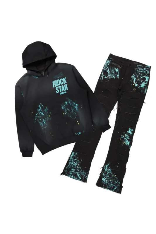 Barras Black Hoodie/Stacked Flare Jean Bundle sold by Rockstar Original