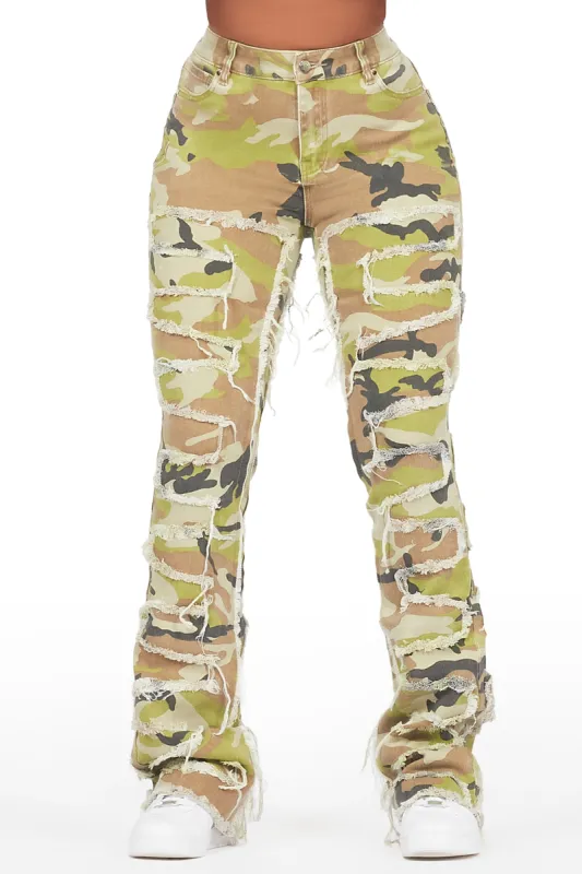 Zariyah Green Camo Stacked Flare Jean sold by Rockstar Original