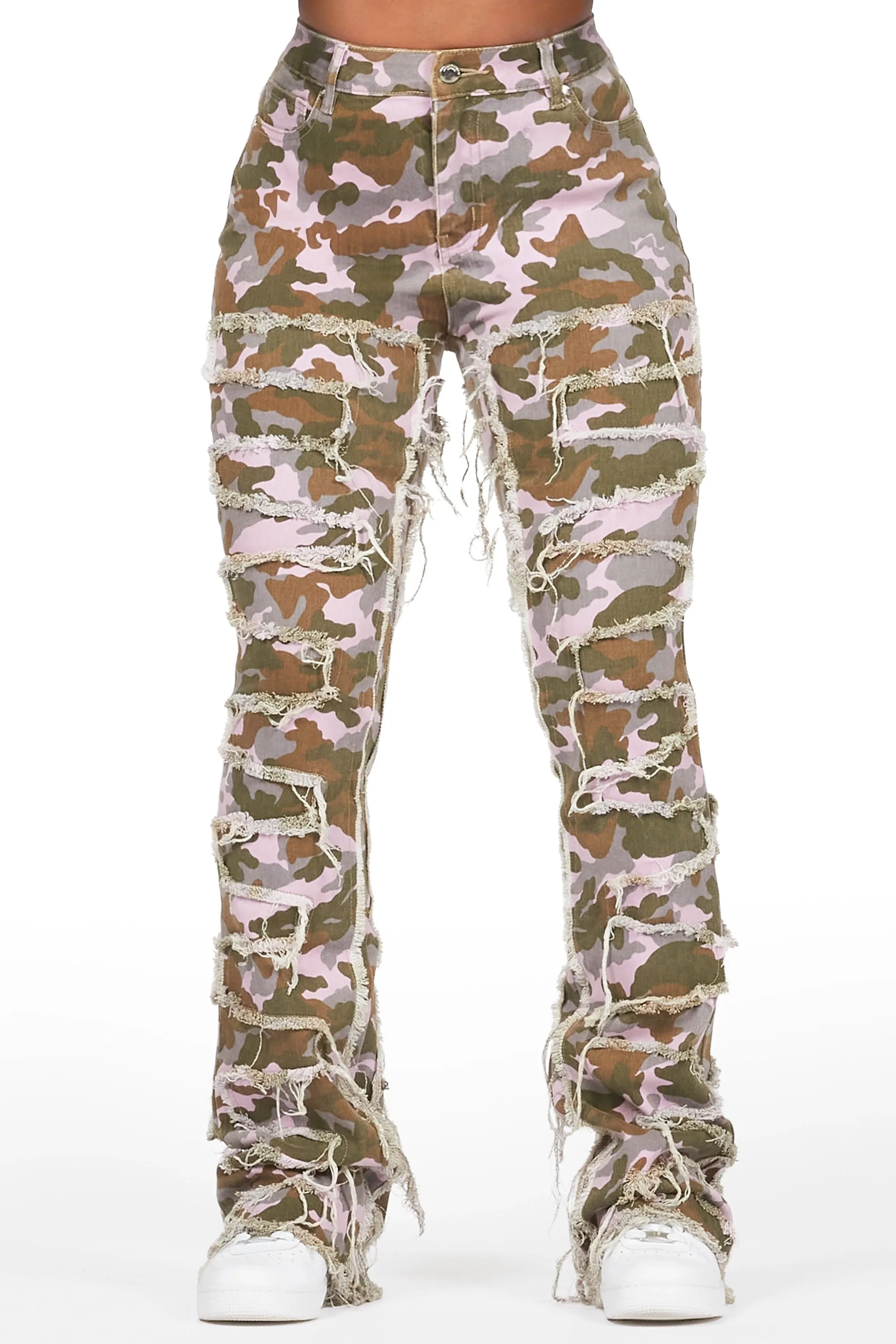 Zariyah Purple Camo Stacked Flare Jean sold by Rockstar Original