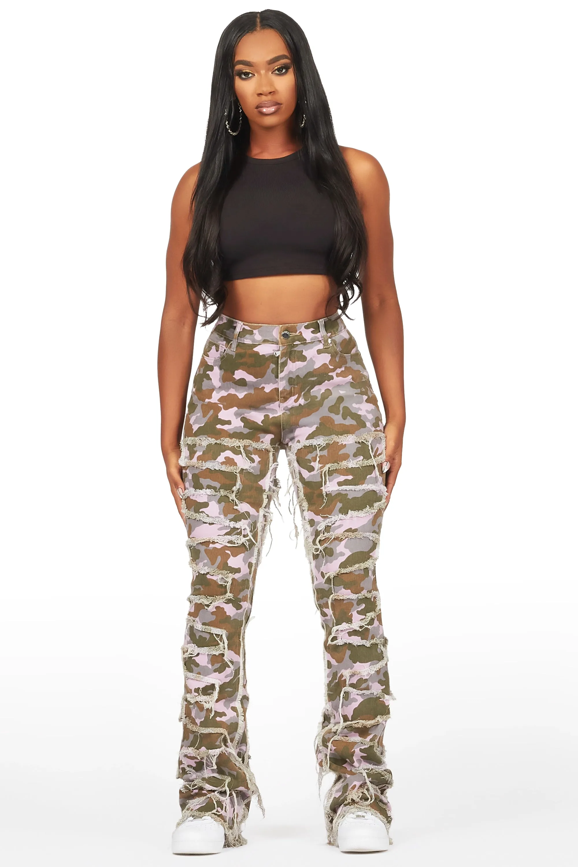 Zariyah Purple Camo Stacked Flare Jean sold by Rockstar Original product image thumbnail 2