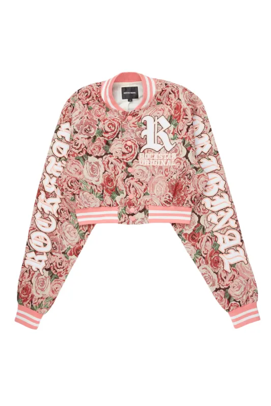 Darresha Pink Crop Tapestry Varsity Jacket sold by Rockstar Original