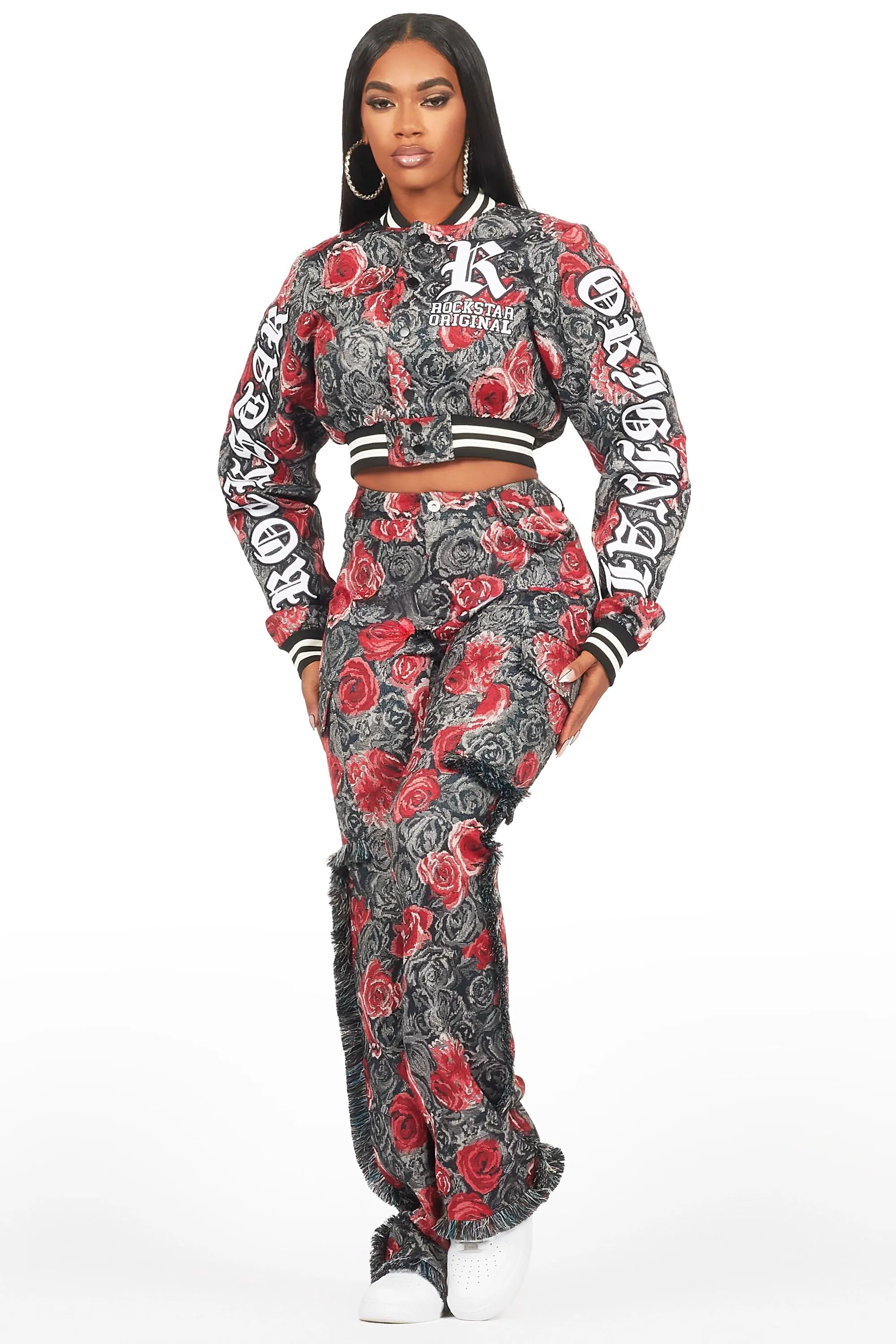 Darresha Black/Red Floral Tapestry Stacked Pant sold by Rockstar Original product image thumbnail 2