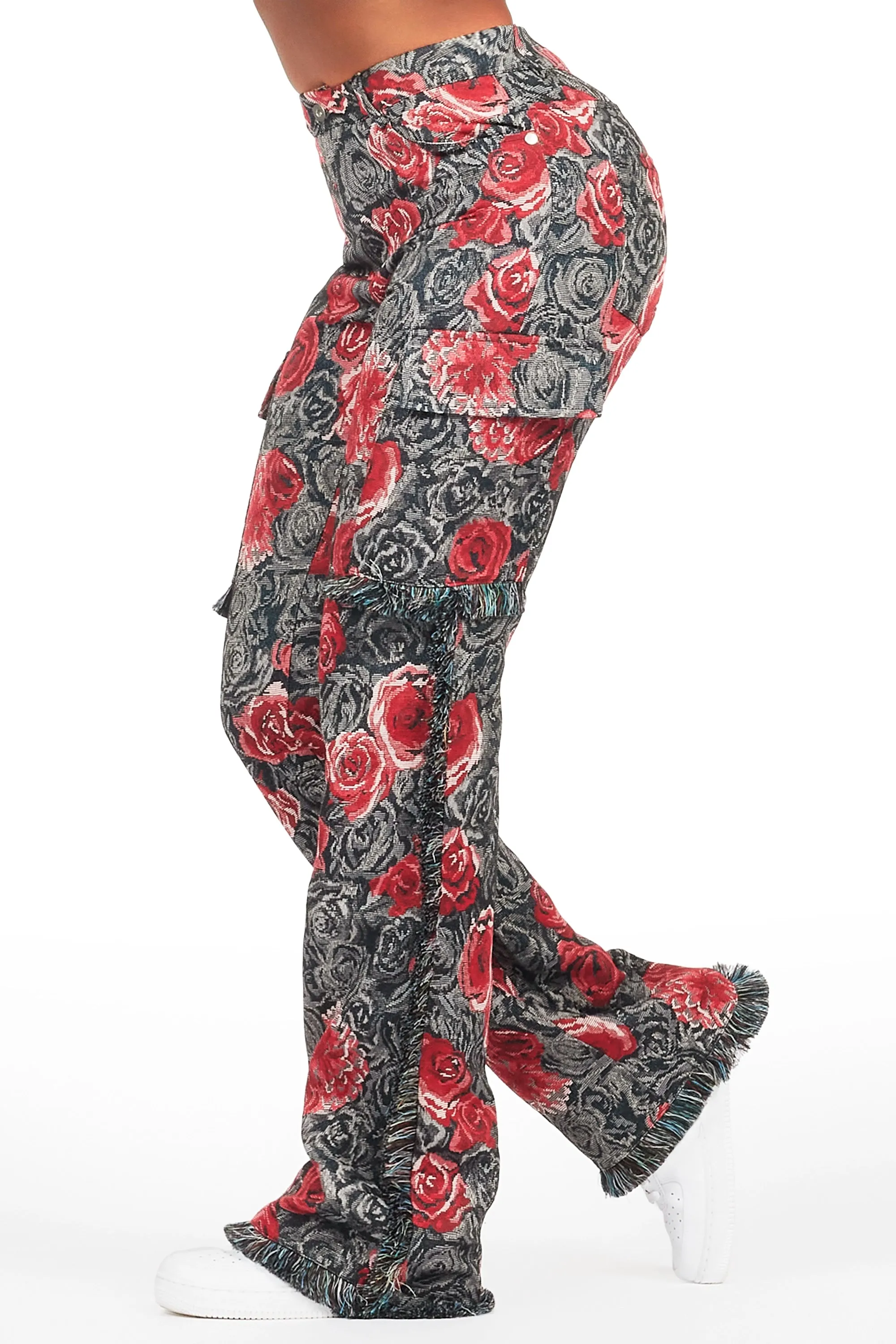 Darresha Black/Red Floral Tapestry Stacked Pant sold by Rockstar Original product image thumbnail 3