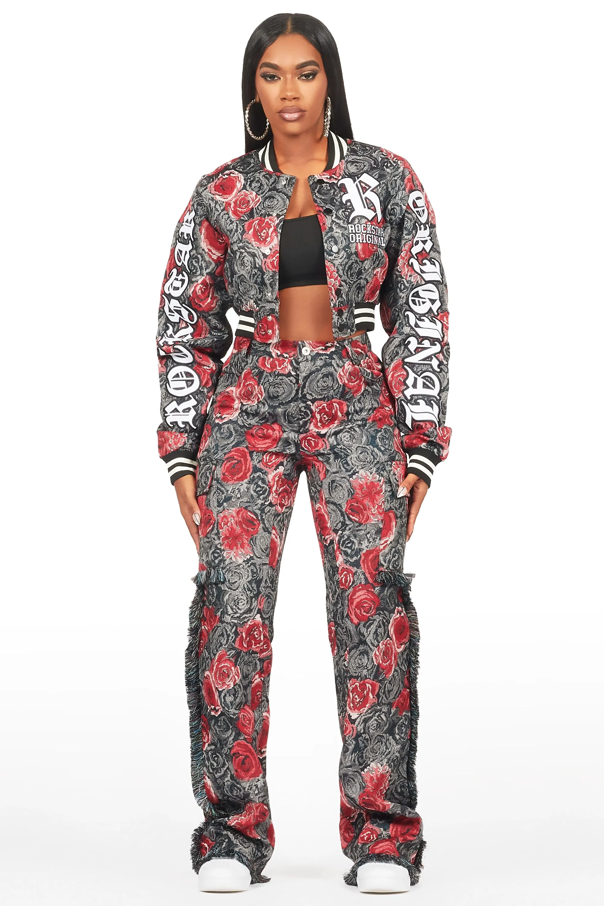 Darresha Black/Red Floral Tapestry Stacked Pant sold by Rockstar Original product image thumbnail 5