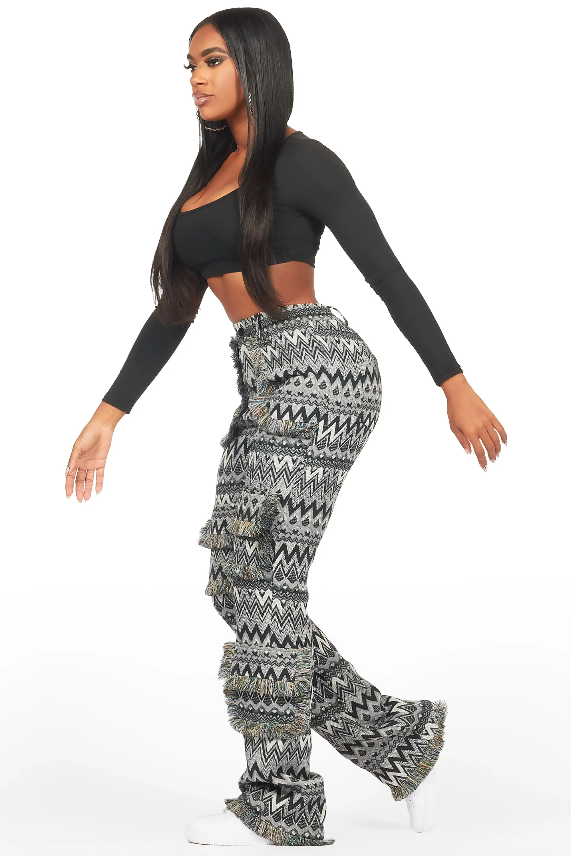 Mikaia Black Tapestry Stacked Pant sold by Rockstar Original product image thumbnail 4
