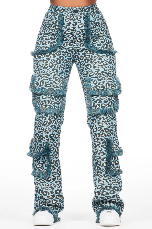 Jelissa Blue Cheetah Tapestry Stacked Pant sold by Rockstar Original