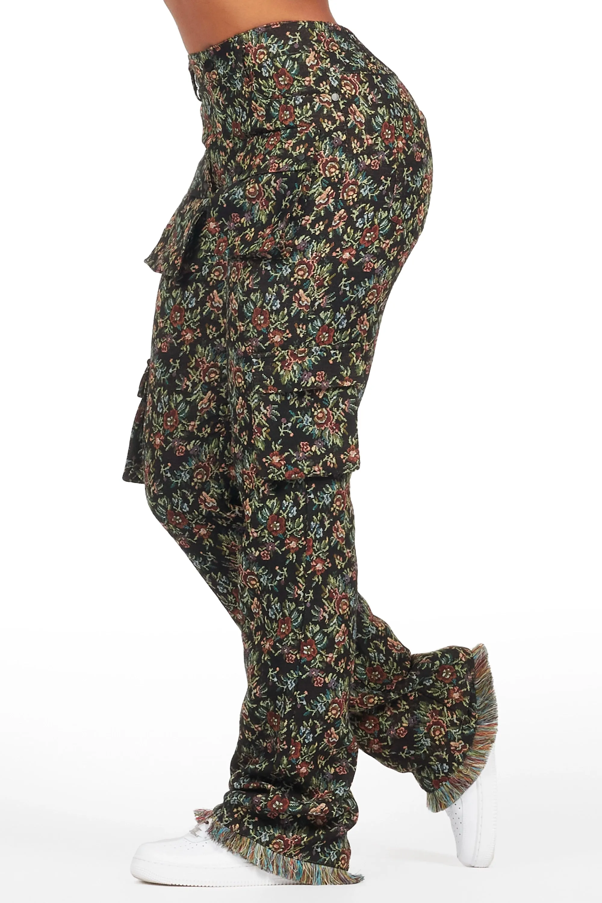 Niyah Black Floral Tapestry Stacked Pant sold by Rockstar Original product image thumbnail 3
