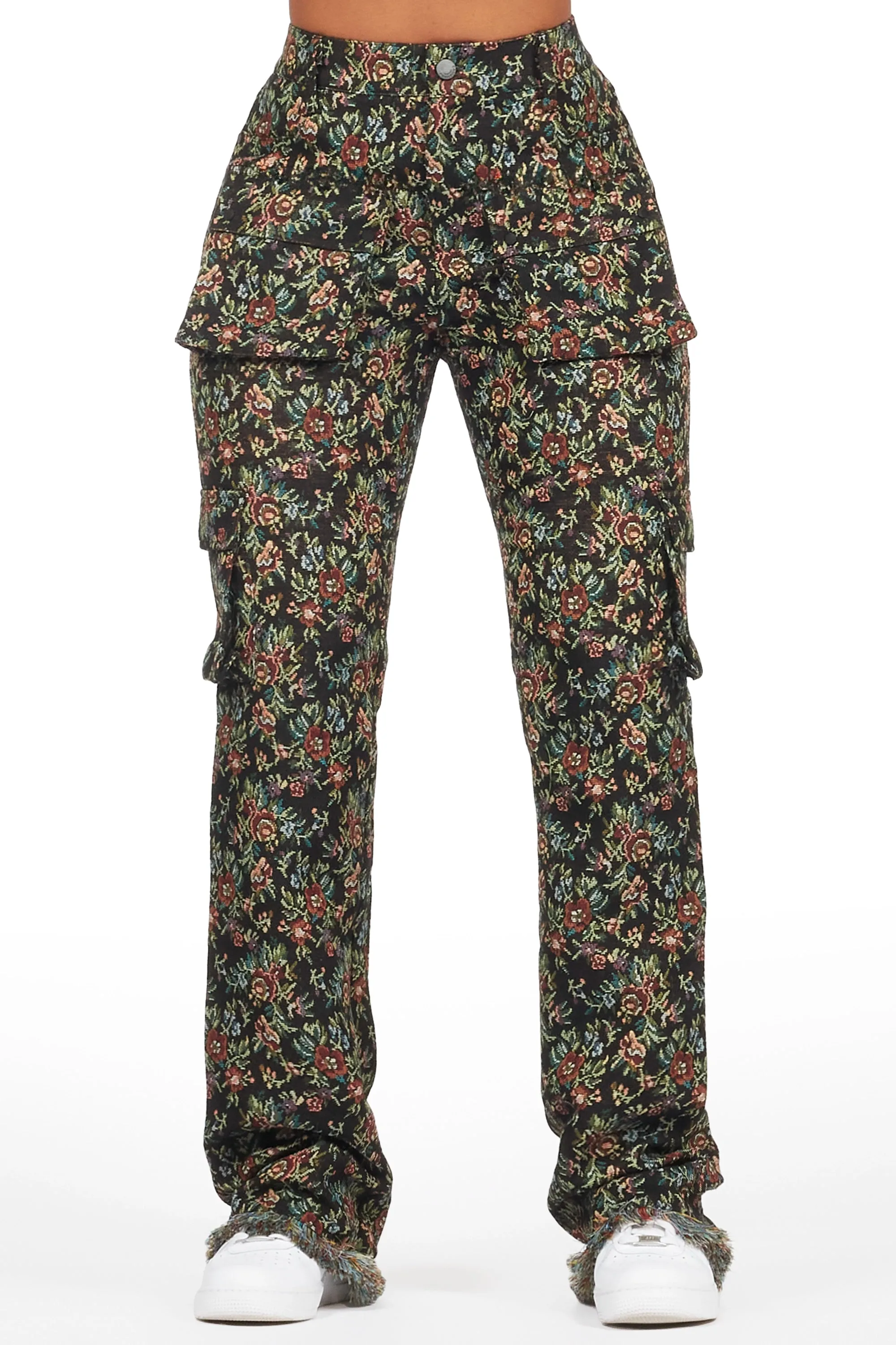 Niyah Black Floral Tapestry Stacked Pant sold by Rockstar Original