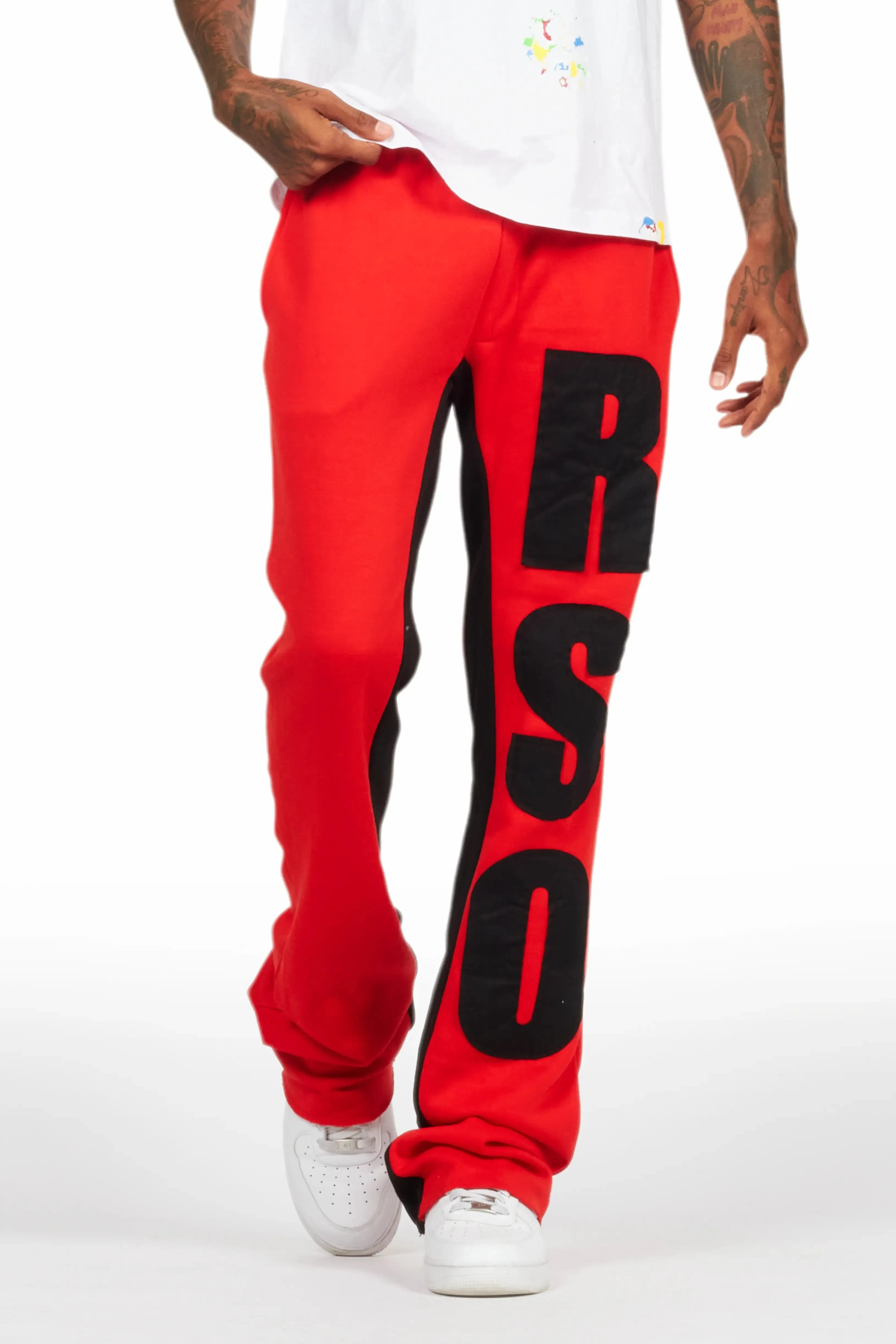 Uko Red Stacked Baggy Track Pant sold by Rockstar Original