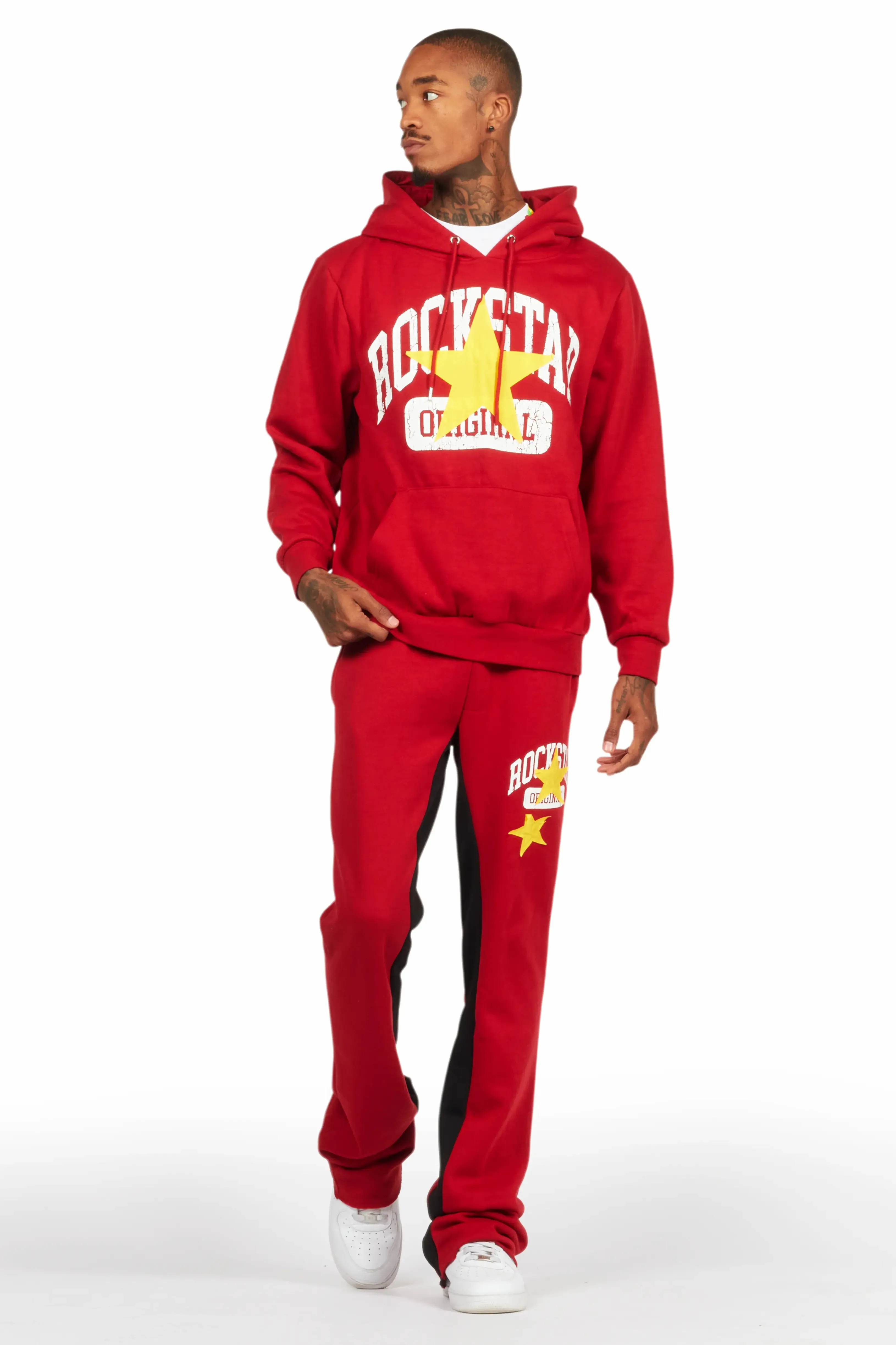 Mallor Burgundy Baggy Stacked Hoodie Track Set sold by Rockstar Original product image thumbnail 2