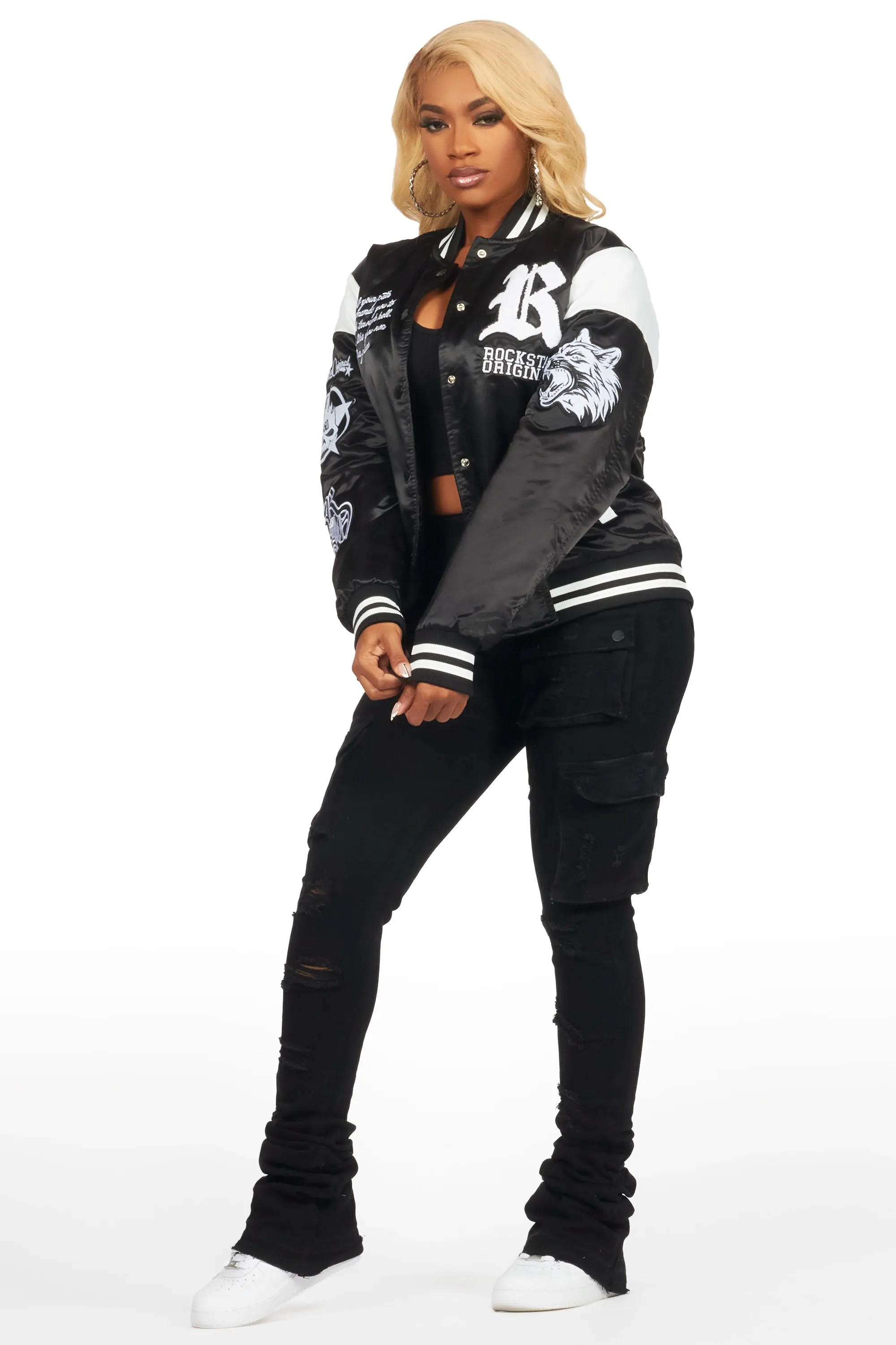 Sosa Black Satin Varsity Jacket sold by Rockstar Original product image thumbnail 4