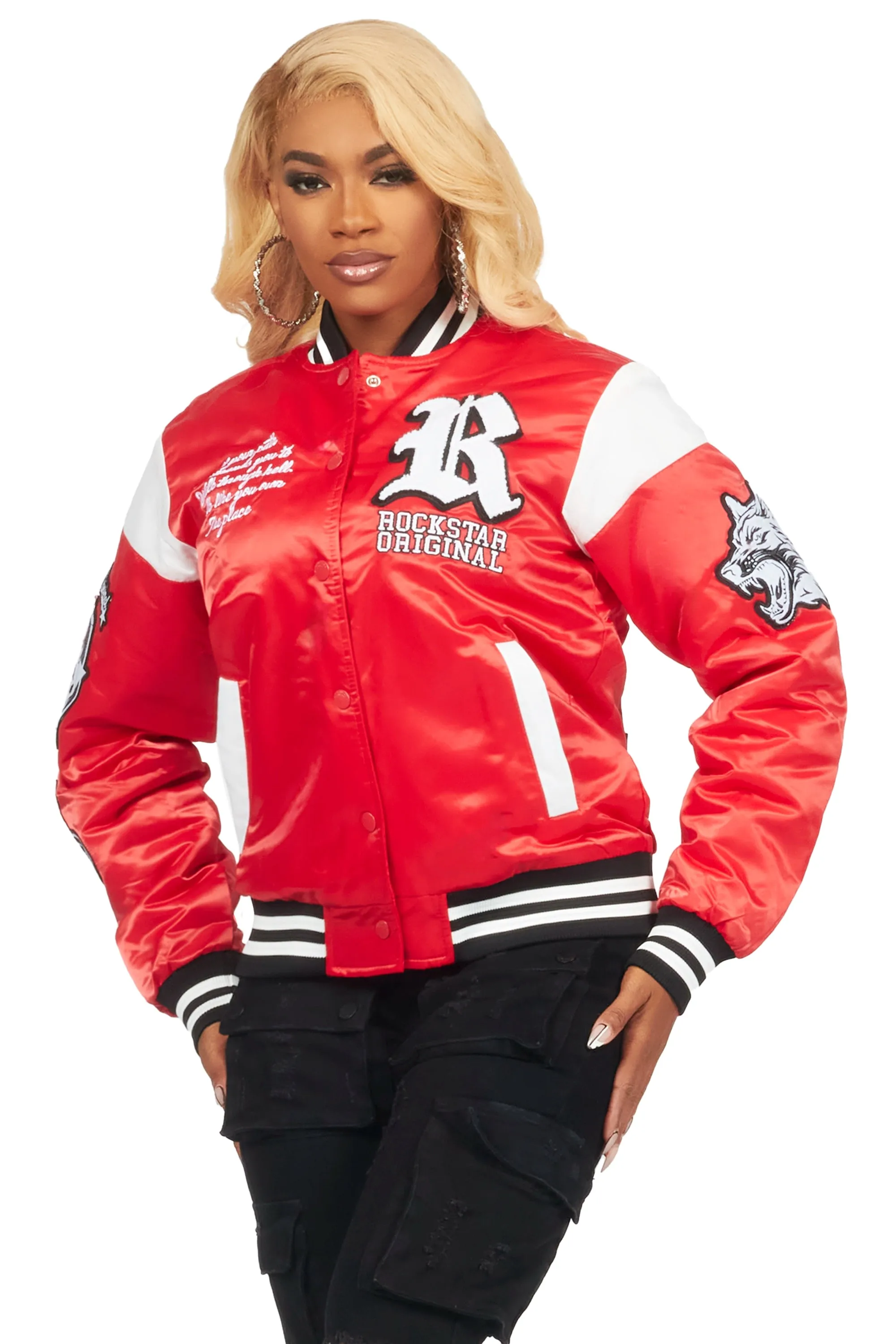 Sosa Red Satin Varsity Jacket sold by Rockstar Original product image thumbnail 4
