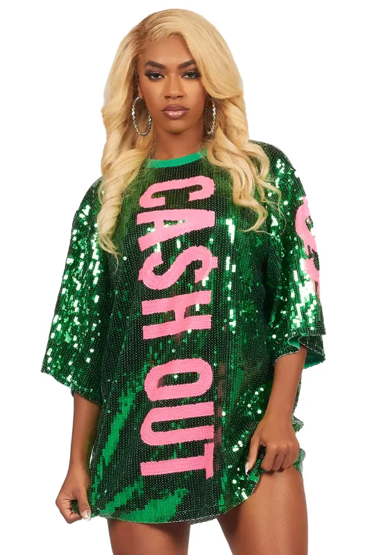 Ca$h Out Green Sequin Mini Dress sold by Rockstar Original