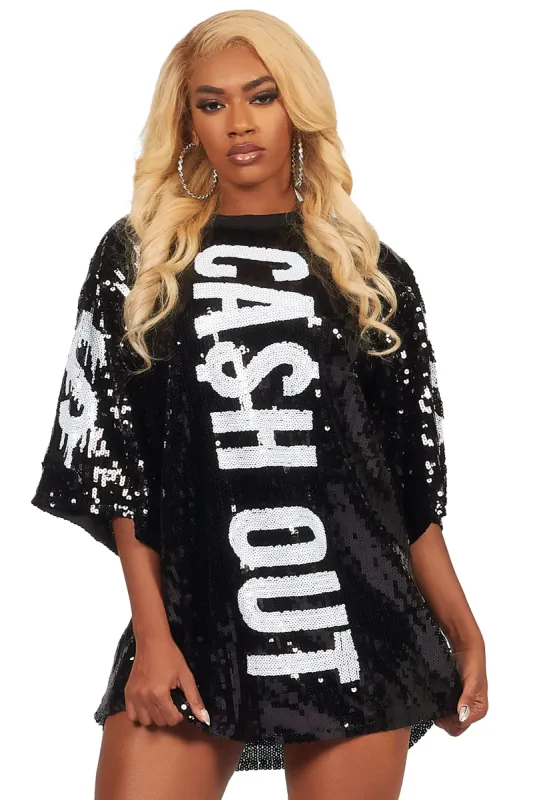 Ca$h Out Black Sequin Mini Dress sold by Rockstar Original