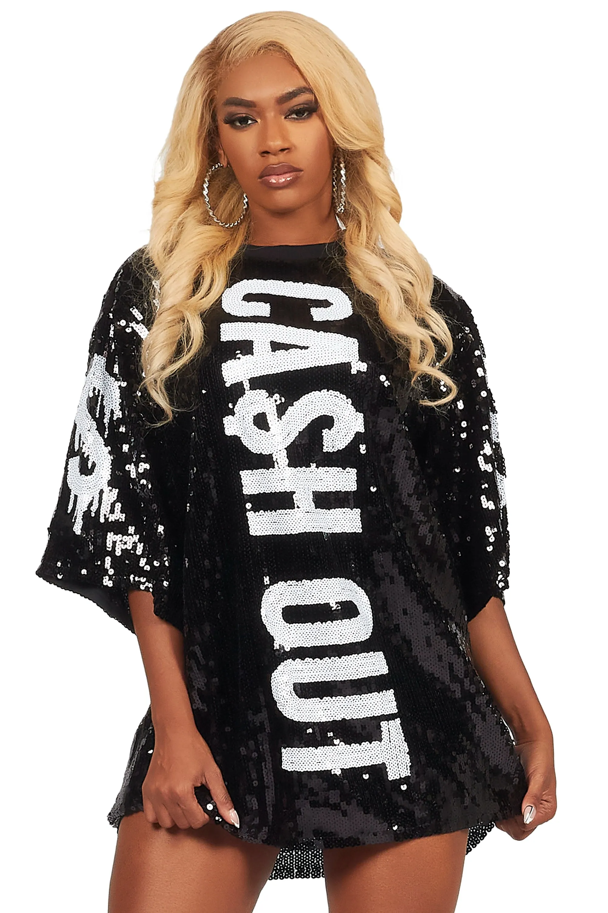 Ca$h Out Black Sequin Mini Dress sold by Rockstar Original
